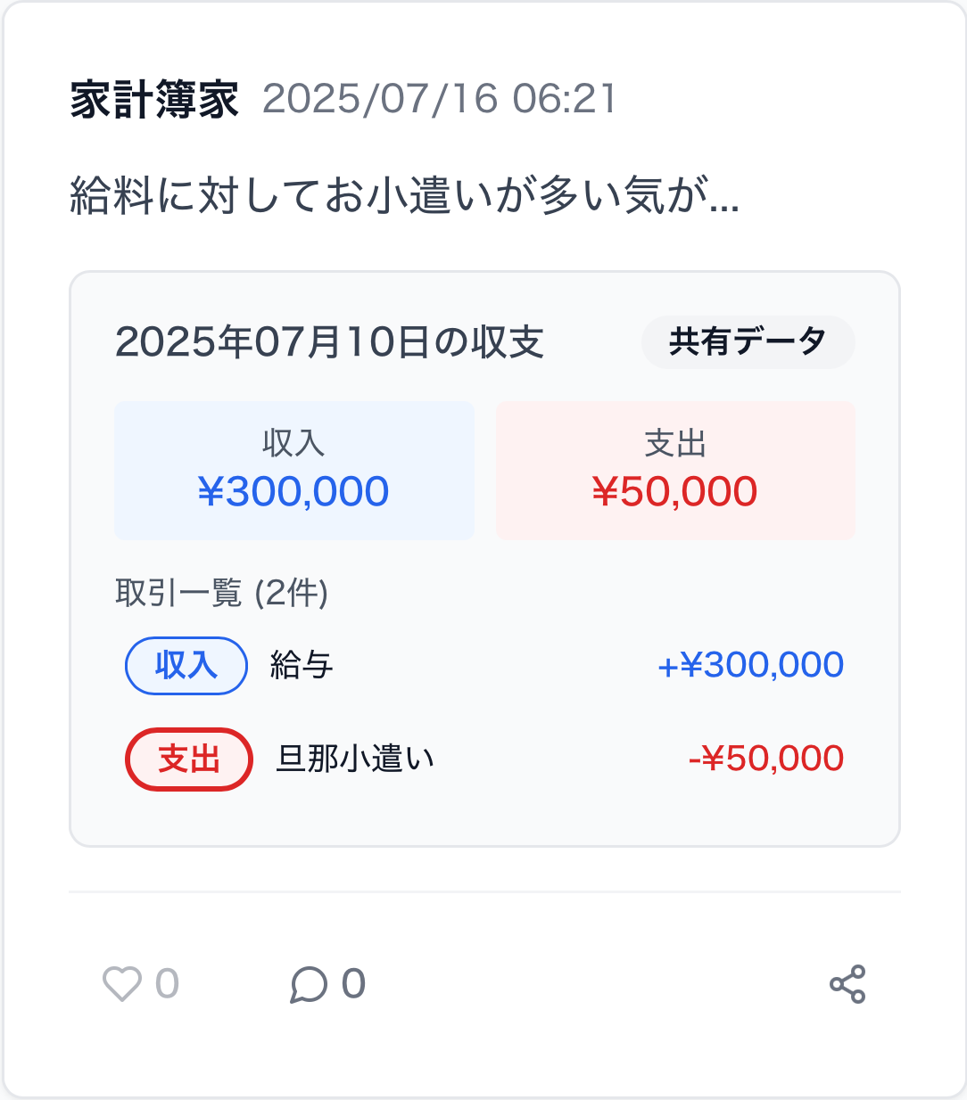 みんなの家計簿機能のスクリーンショット